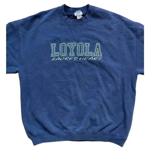 Vintage-style Loyola Sacred Heart Crewneck Sweatshirt Navy Blue Green Size XL - Picture 3 of 9